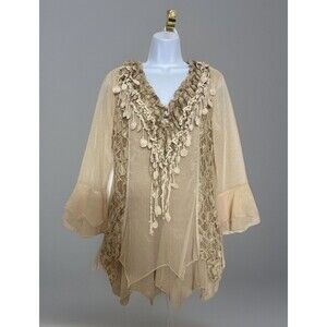 Pretty Angel Womens M-Silk Lace Ruffle Top Boho Fairy Grunge Whimsical Romantic